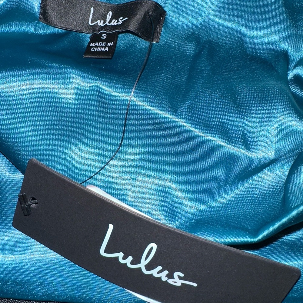 Lulu's Satin Blouse in Deep Teal with Long Sleeves and Open Back and Bow Tie - Picture 10 of 12